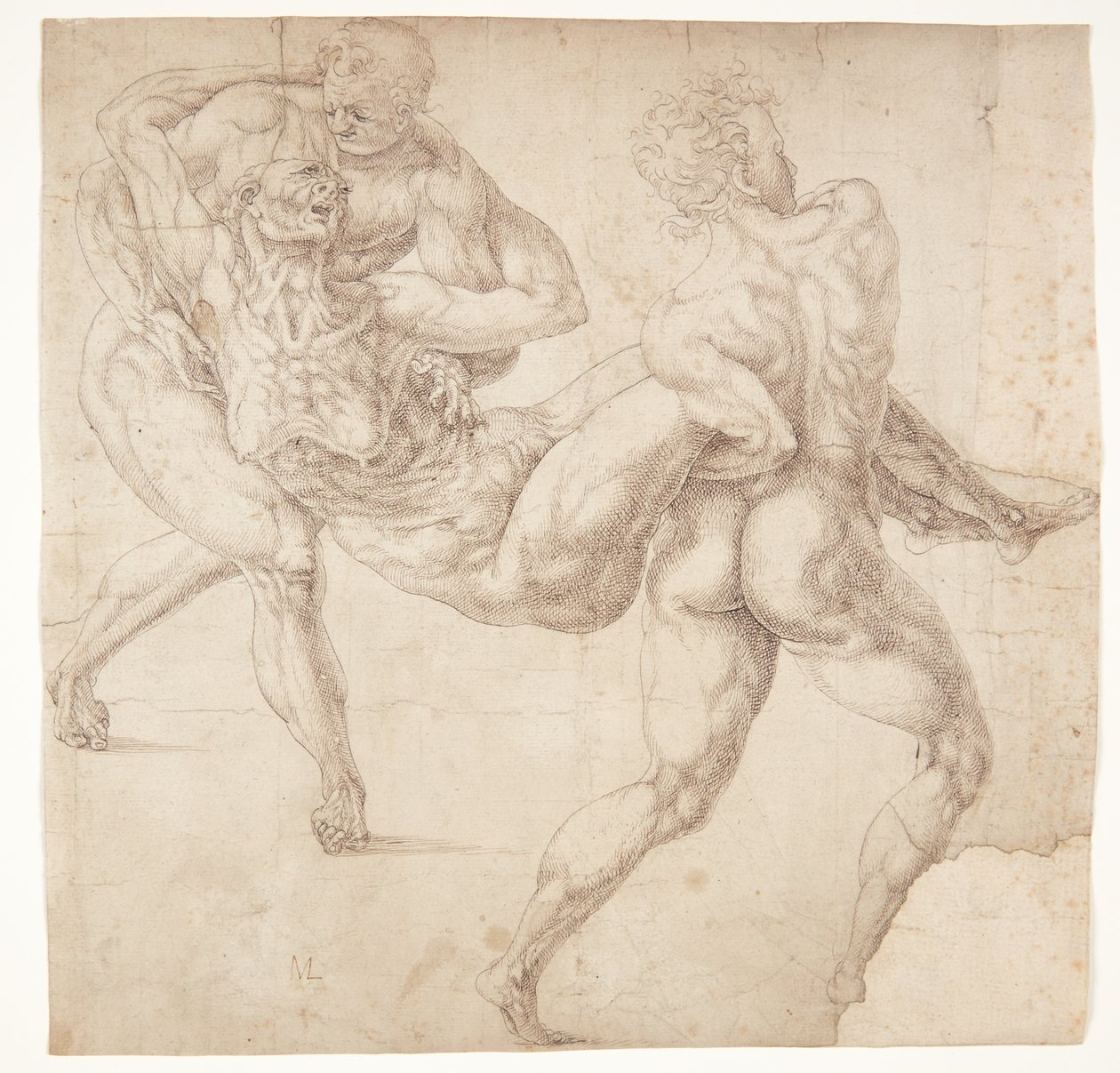 Deux hommes portant une vieille femme - Melchior Lorck
