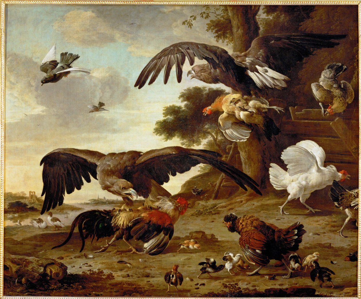 Les aigles attaquent les poulets ... - Melchior de (manner of) Hondecoeter