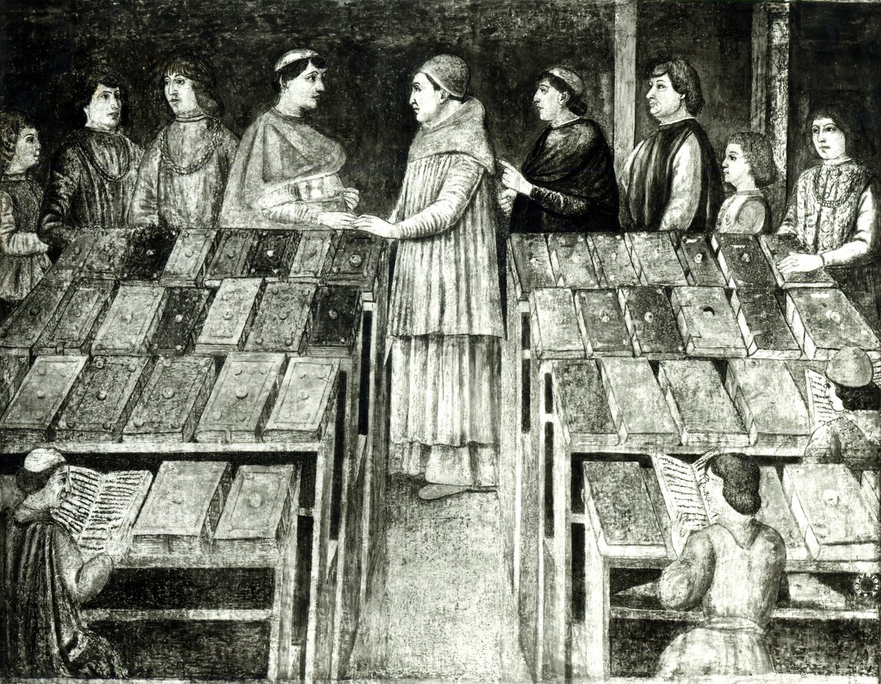 Le Pape Sixte IV (1414-84) et Platina (1421-81) - Melozzo da Forli school of Melozzo da Forli school of