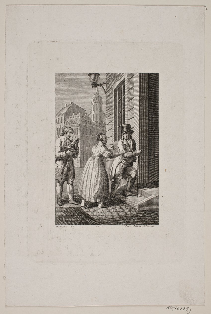 Illustration avec une femme arrêtant un homme à une porte tandis qu