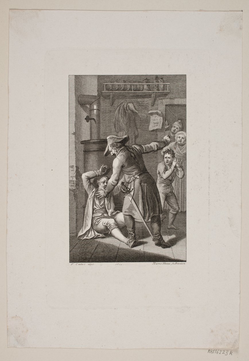 Illustration avec une personne en uniforme se battant avec un homme allongé - Meno Haas