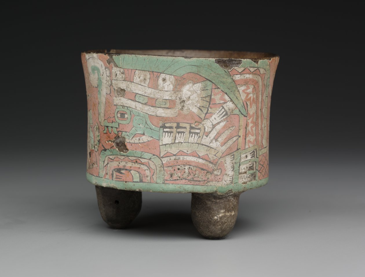 Vase tripode cylindrique avec deux figures à lunettes, vers 400-650 apr. J.-C. - Mesoamerican Mesoamerican