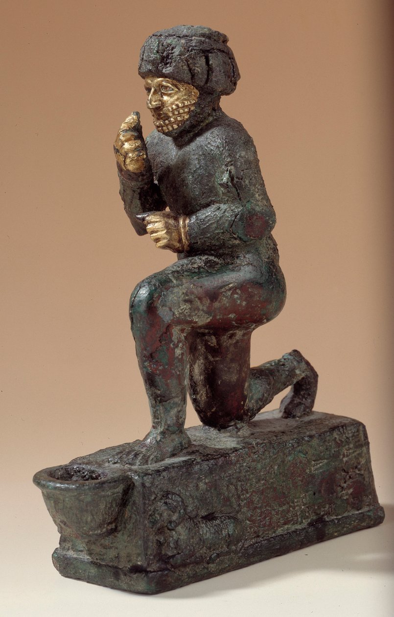 Mésopotamie : Statuette en argent, bronze et or d