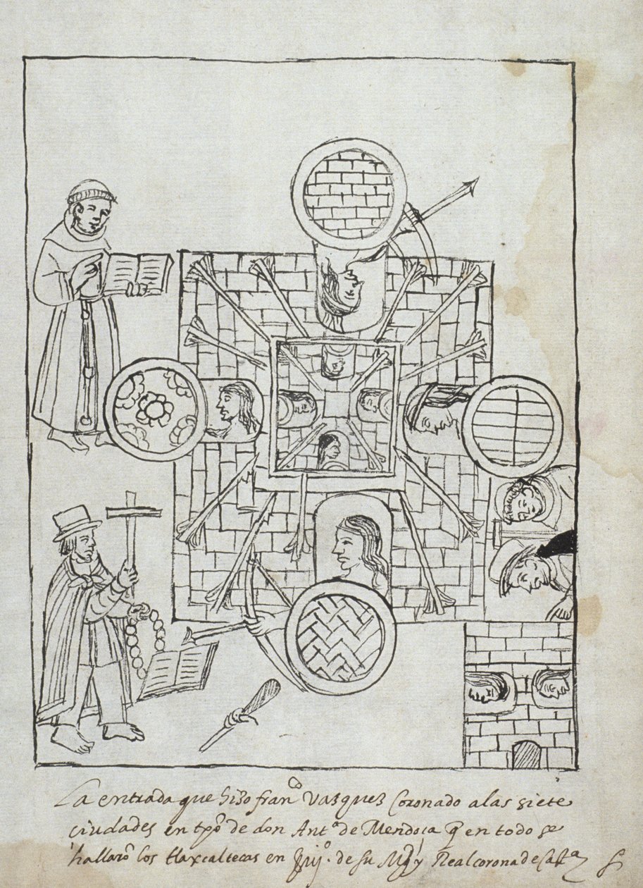 La conquête espagnole, de Historia de Tlaxcala par Diego Muñoz Camargo - Mexican School