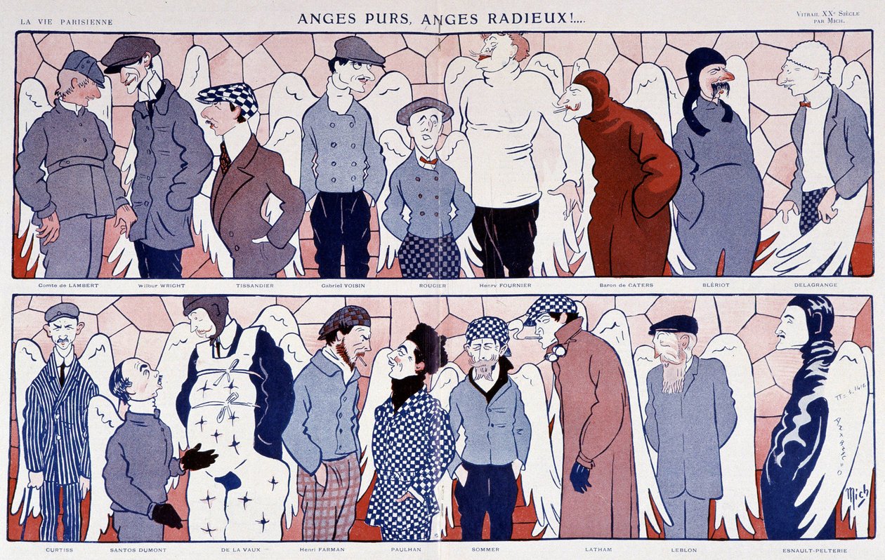 Charges des aviateurs célèbres en anges (galerie de portraits) - dans "La Vie Parisienne" 11/12/1909 - Mich