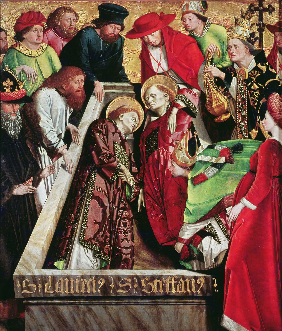 Ensevelissement de Saint Étienne et Saint Laurent à Rome, du Retable de Saint Étienne, c.1470 - Michael Pacher