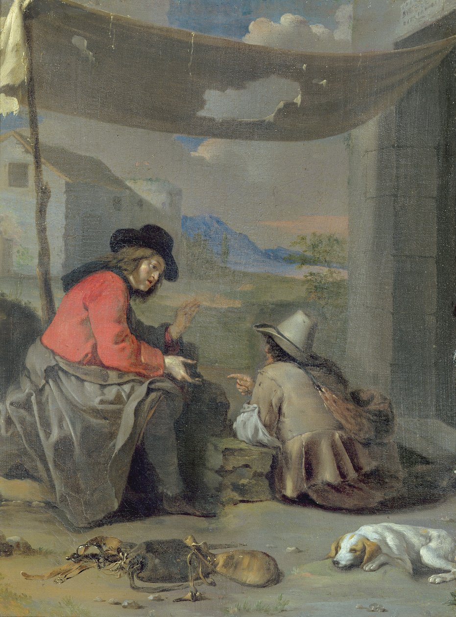 Deux figures assises avec un chien - Michael (attr. to) Sweerts