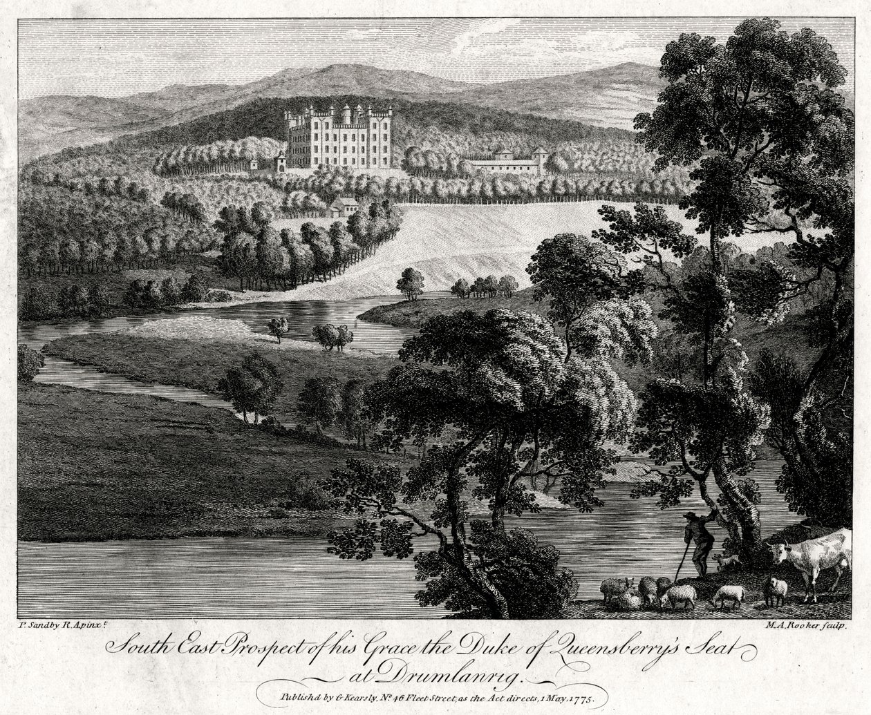 Vue du sud-est de la résidence de son Excellence le duc de Queensberry à Drumlanrig, Écosse, 1775 - Michael Angelo Rooker