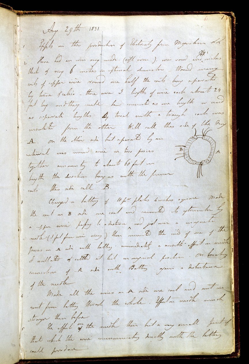 Page du journal de Michael Faraday où il consigne sa découverte de l