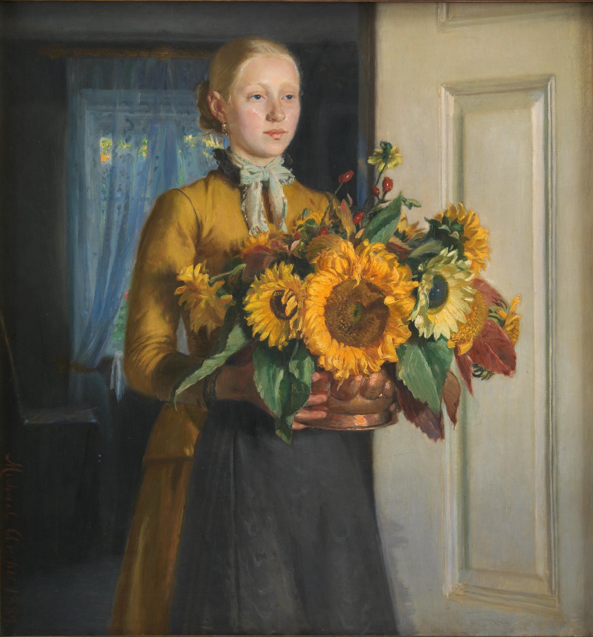 Danois :  Pigen med solsikkerne Une fille avec des tournesols - Michael Peter Ancher