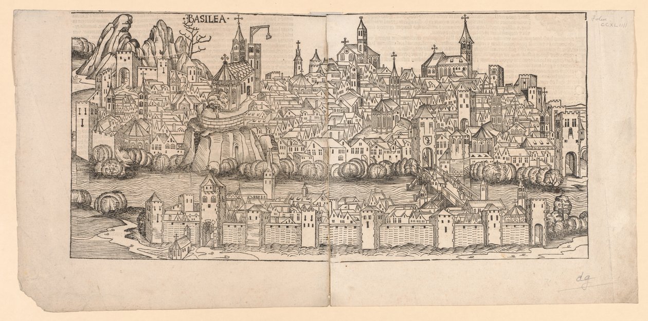 Chronique de Nuremberg : Vue topographique de Bâle, Suisse, 1493 - Michael Wolgemut