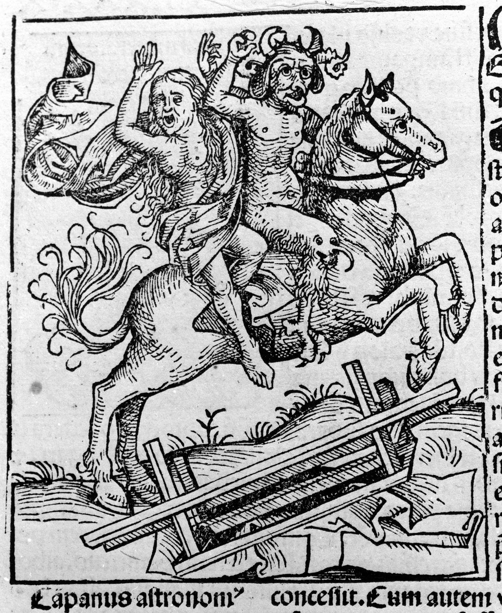 Le Diable et une Sorcière allant au Sabbat par Hartmann Schedel, Liber chronicarum Nuremberg 1493 - Michael Wolgemut or Wolgemuth