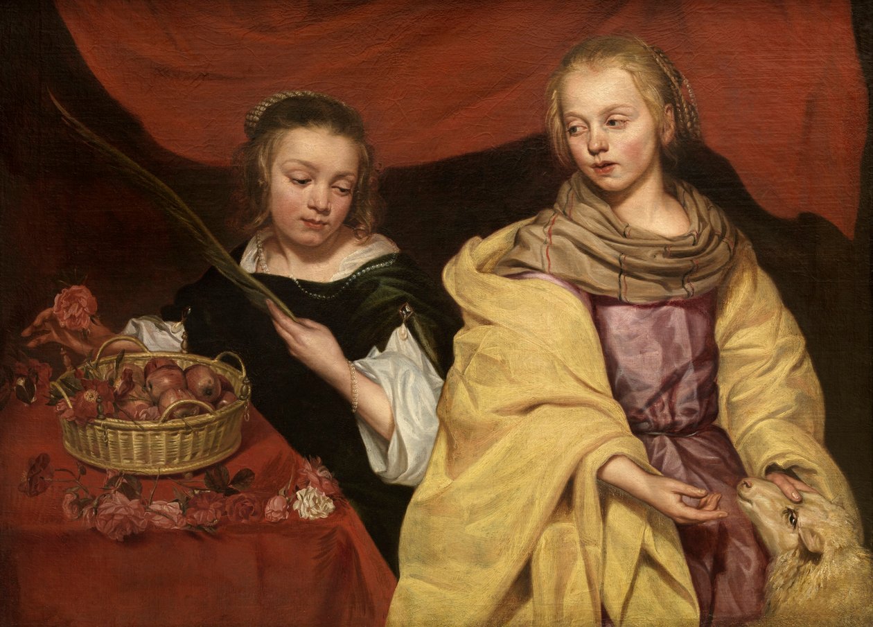 Deux filles en Sainte Agnès et Sainte Dorothée - Michaelina Wautier