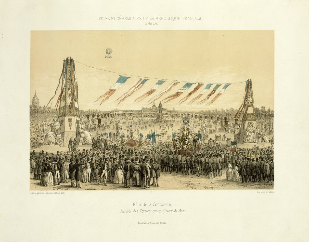 Fête de la Concorde, arrivée des corporations, Champ-de-Mars, Paris, 1848 - Michel C. and Gaildrau, Jules Fichot