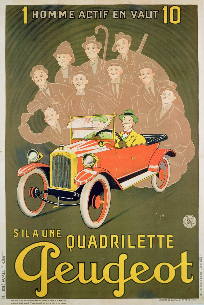 Publicité pour la Peugeot Quadrilette - Michel Liebeaux