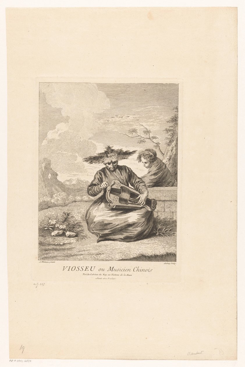 Homme assis en tailleur avec une vielle à roue (Figures chinoises et tartares du château de la Muette) - Michel Aubert