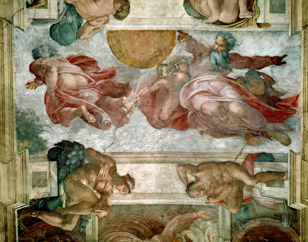 Plafond de la Chapelle Sixtine : Création du Soleil et de la Lune, 1508-12 - Michelangelo Buonarroti