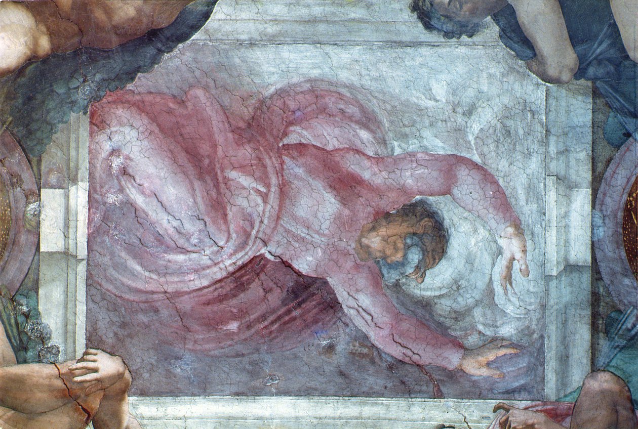 Plafond de la Chapelle Sixtine : Dieu séparant la lumière des ténèbres (avant restauration) - Michelangelo Buonarroti