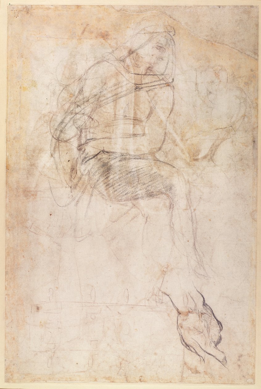 Étude pour les Ignudi au-dessus de la Sibylle Perse dans la Chapelle Sixtine, 1508-12 (verso) - Michelangelo Buonarroti