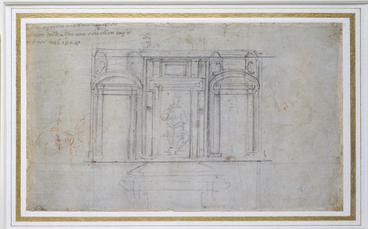 Étude du niveau supérieur du tombeau des Médicis, 1520 - Michelangelo Buonarroti