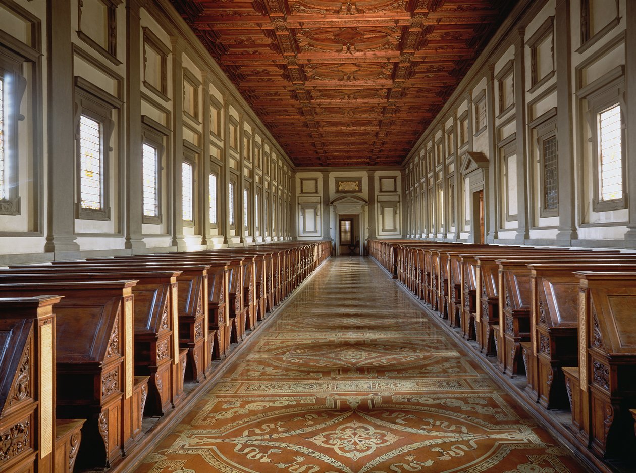 La salle de lecture de la Bibliothèque Laurentienne, conçue par Michel-Ange Buonarroti, 1534 - Michelangelo Buonarroti