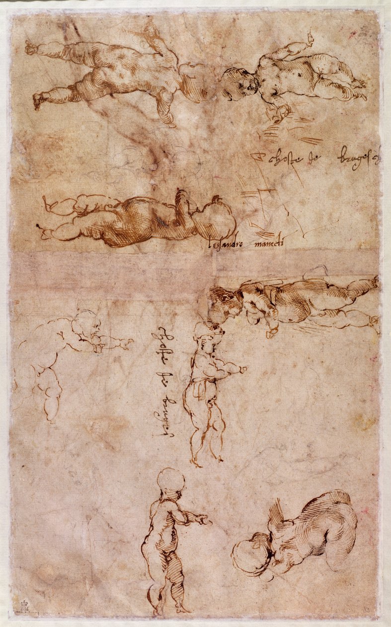 W.4v Page de croquis de bébés ou chérubins - Michelangelo Buonarroti