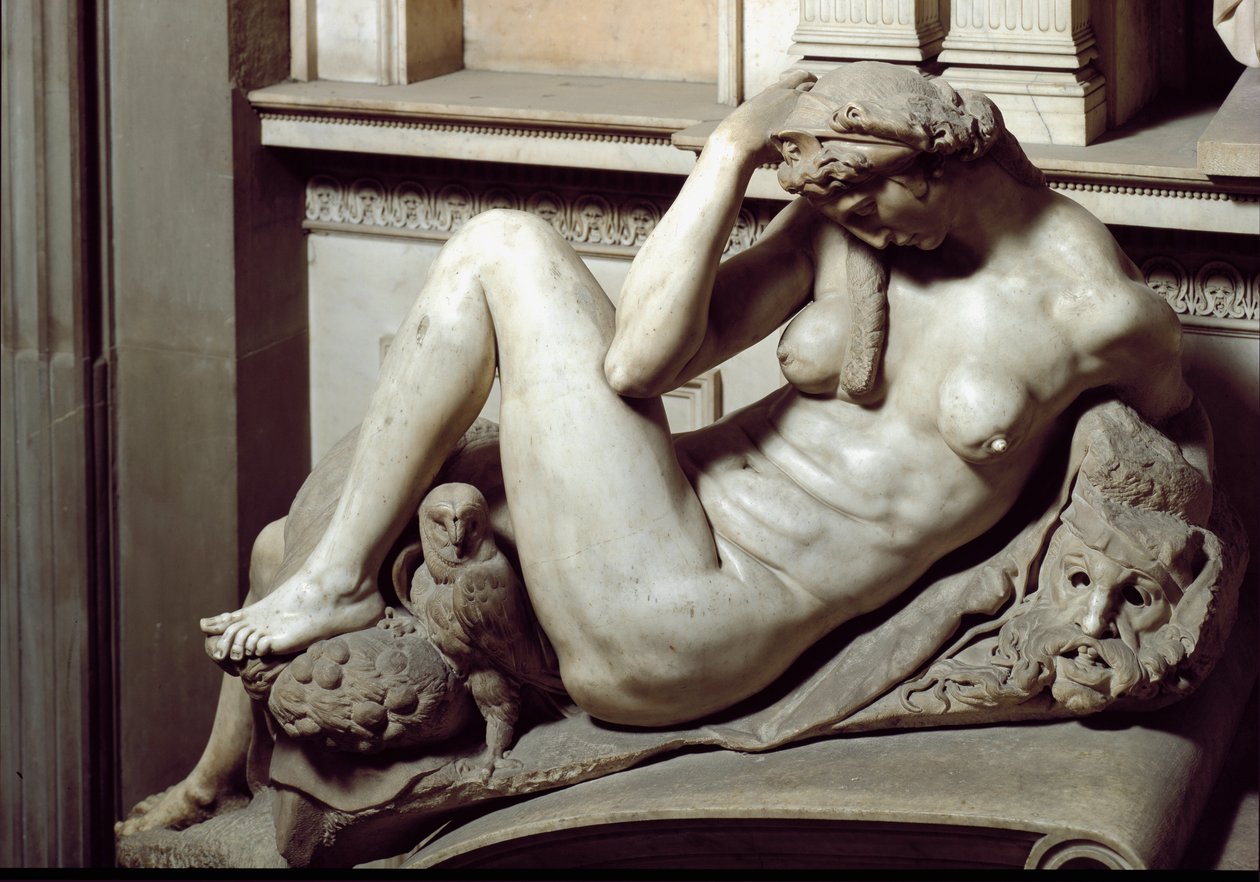 Allégorie de la Nuit. Mausolée de Julien de Médicis. Sculpture en marbre - Michelangelo Buonarroti