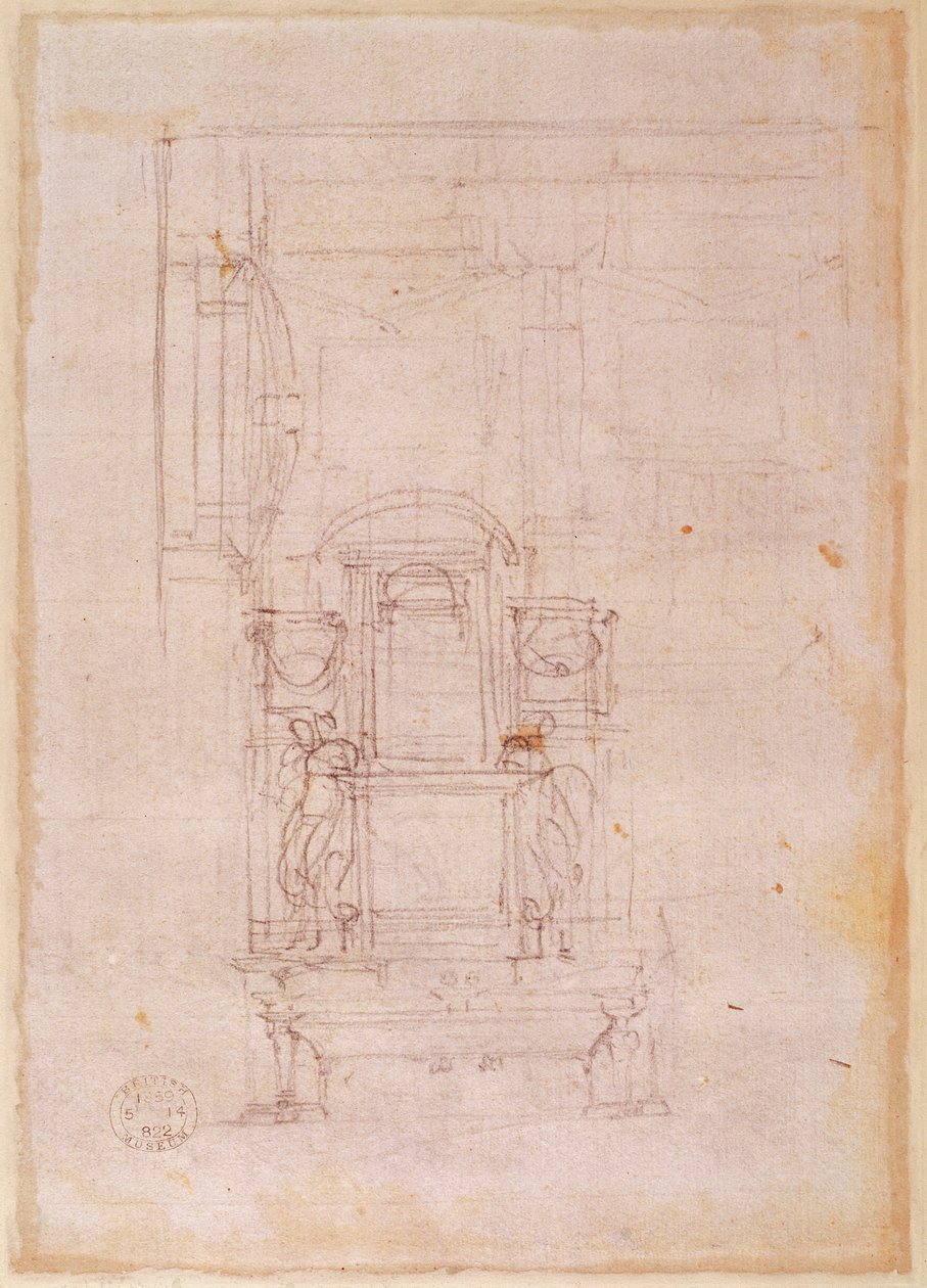 Dessin préparatoire pour le tombeau du pape Jules II - Michelangelo Buonarroti