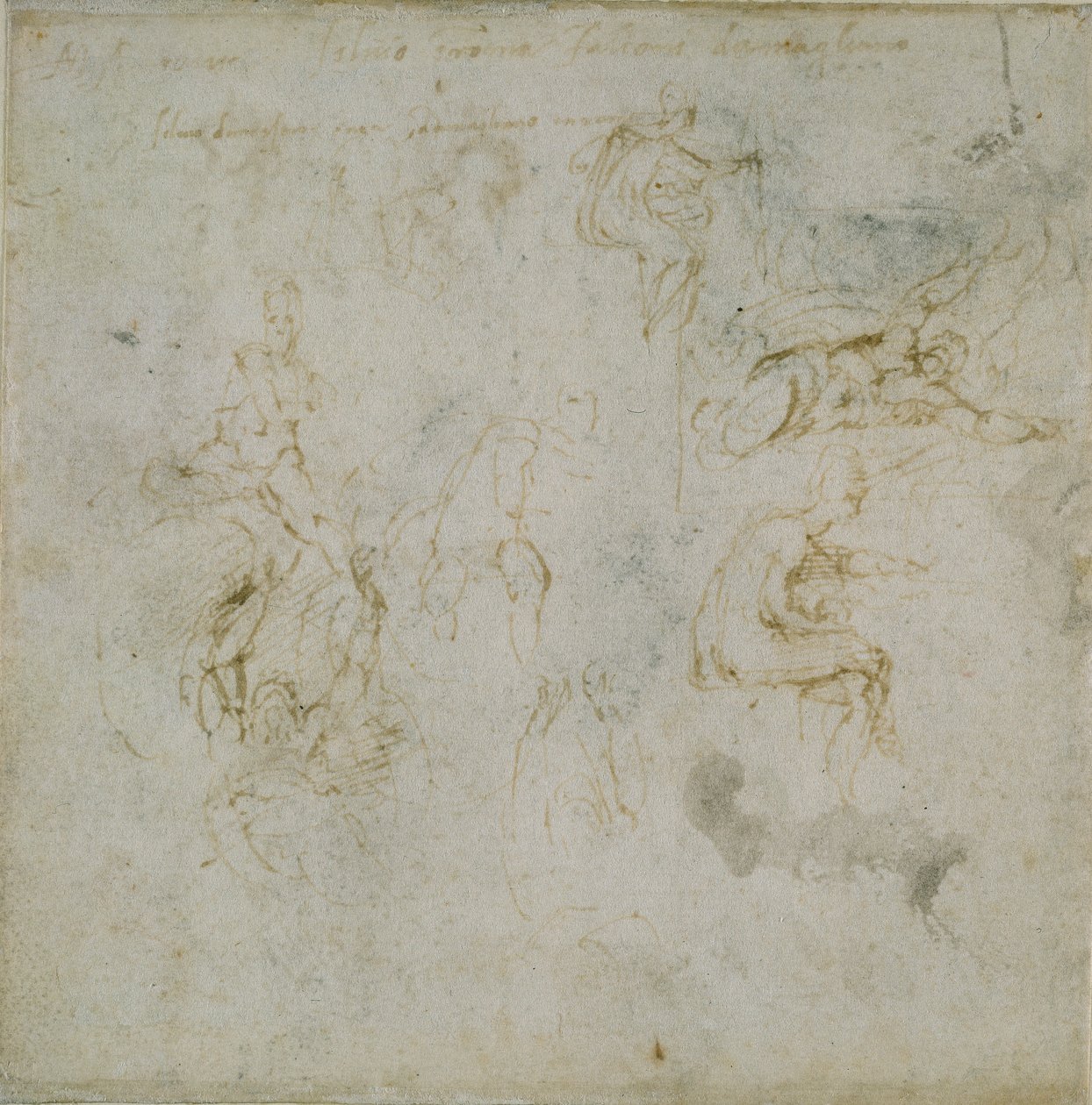 Recto : Huit études de figures. Verso : Étude de figure, vers 1490-1560 - Michelangelo Buonarroti