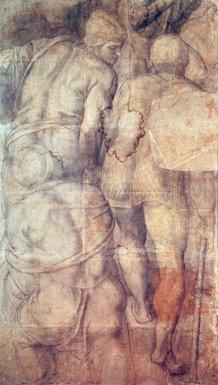 Soldats, dessin préparatoire pour la fresque de la Crucifixion de Saint Pierre dans la chapelle Pauline au Palais du Vatican - Michelangelo Buonarroti
