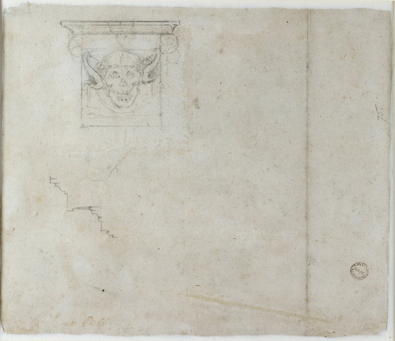 Études de détails architecturaux et un masque grotesque, vers 1490-1560 - Michelangelo Buonarroti