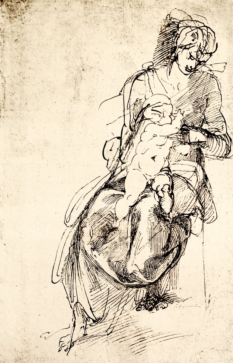 Étude pour la statue de la Madone dans la chapelle des Médicis à Florence - Michelangelo Buonarroti