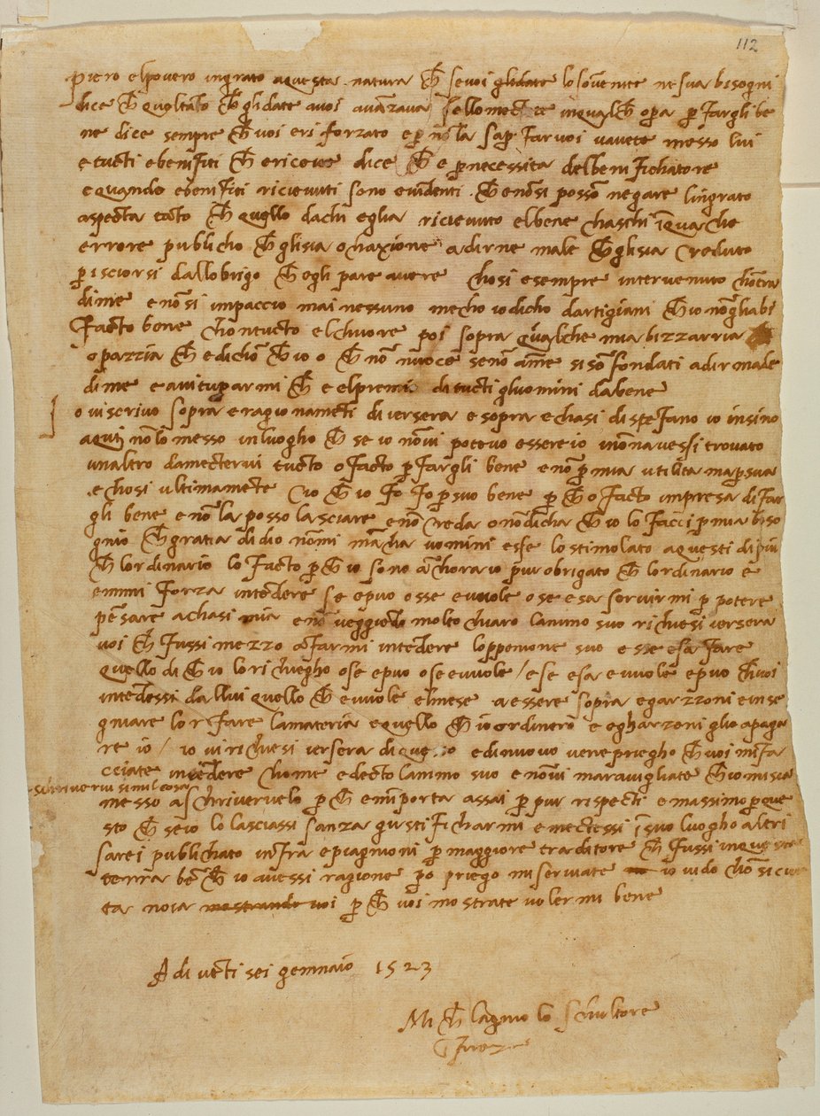 Tabernacle avec niche, lettre de Michel-Ange à Piero Gondi - Michelangelo Buonarroti