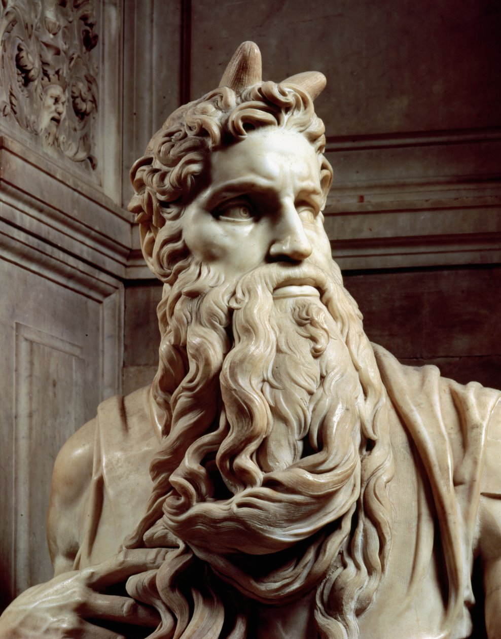 Tombeau du pape Jules II, détail de la tête de Moïse (1513-16) - Michelangelo Buonarroti