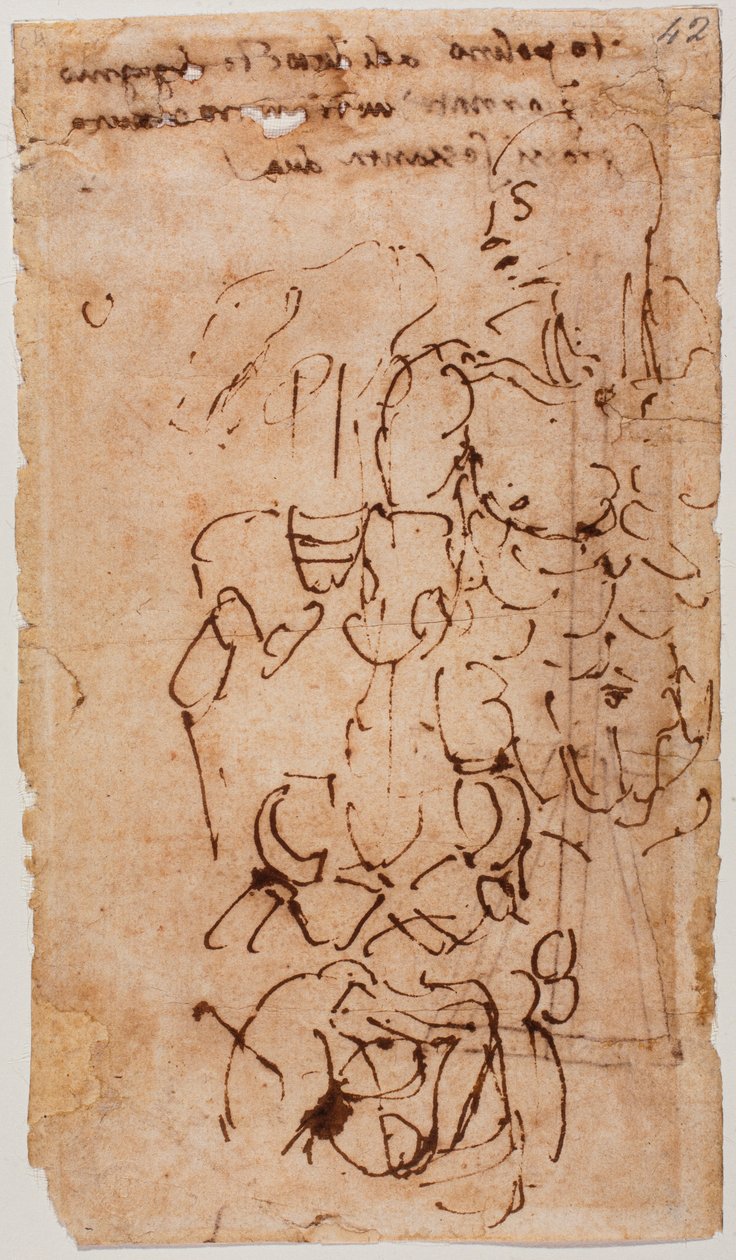 Croquis non identifié et inscription manuscrite - Michelangelo Buonarroti