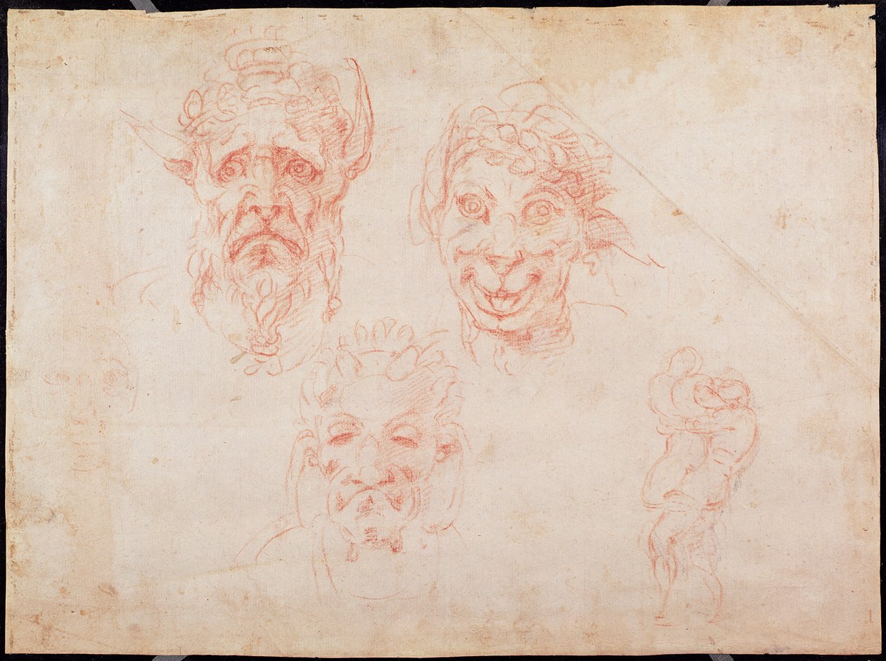 Esquisses de visages de satyres - Michelangelo Buonarroti