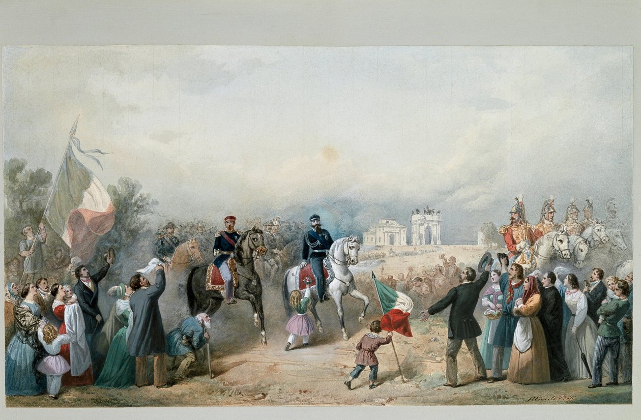 Entrée triomphale du roi de Sardaigne Vittorio Emanuele II et de Napoléon III à Milan le 8 juin 1859 - Michele Bisi