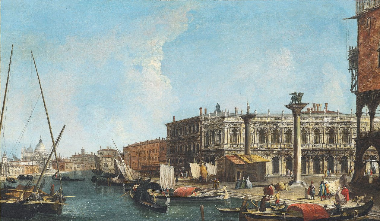 Entrée du Grand Canal à Venise avec la Piazetta et la Libreria Marciana à droite, la Dogana et Santa Maria della Salute à gauche. - Michele Marieschi