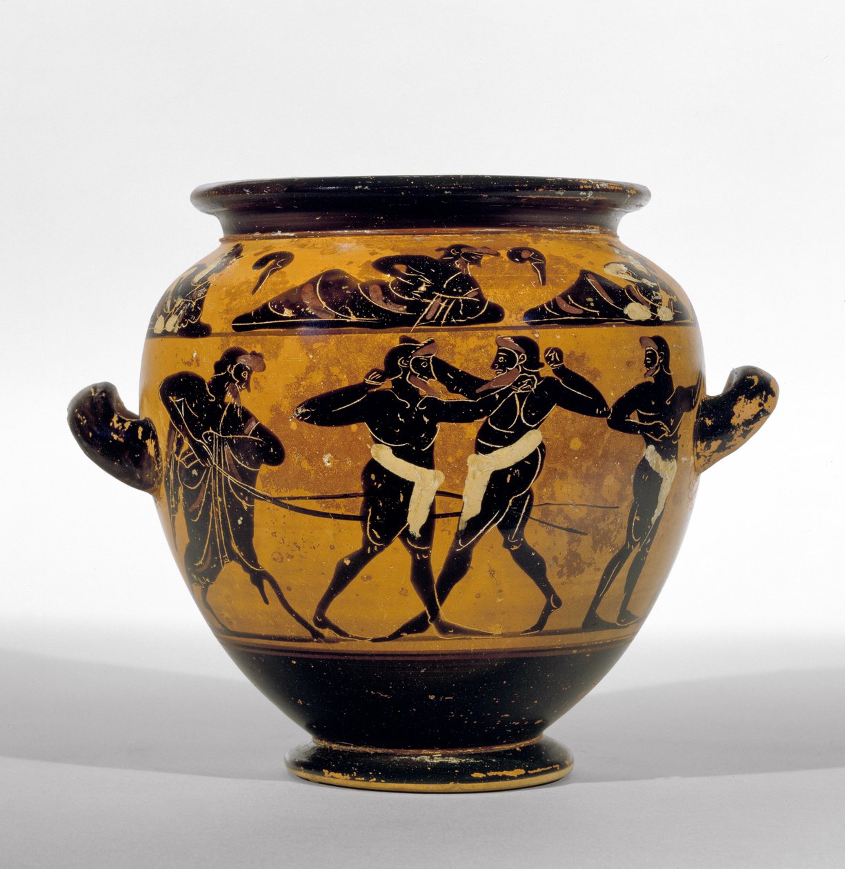 Stamnos à figures noires attiques représentant des boxeurs, vers 520-500 av. J.-C. - Michigan painter