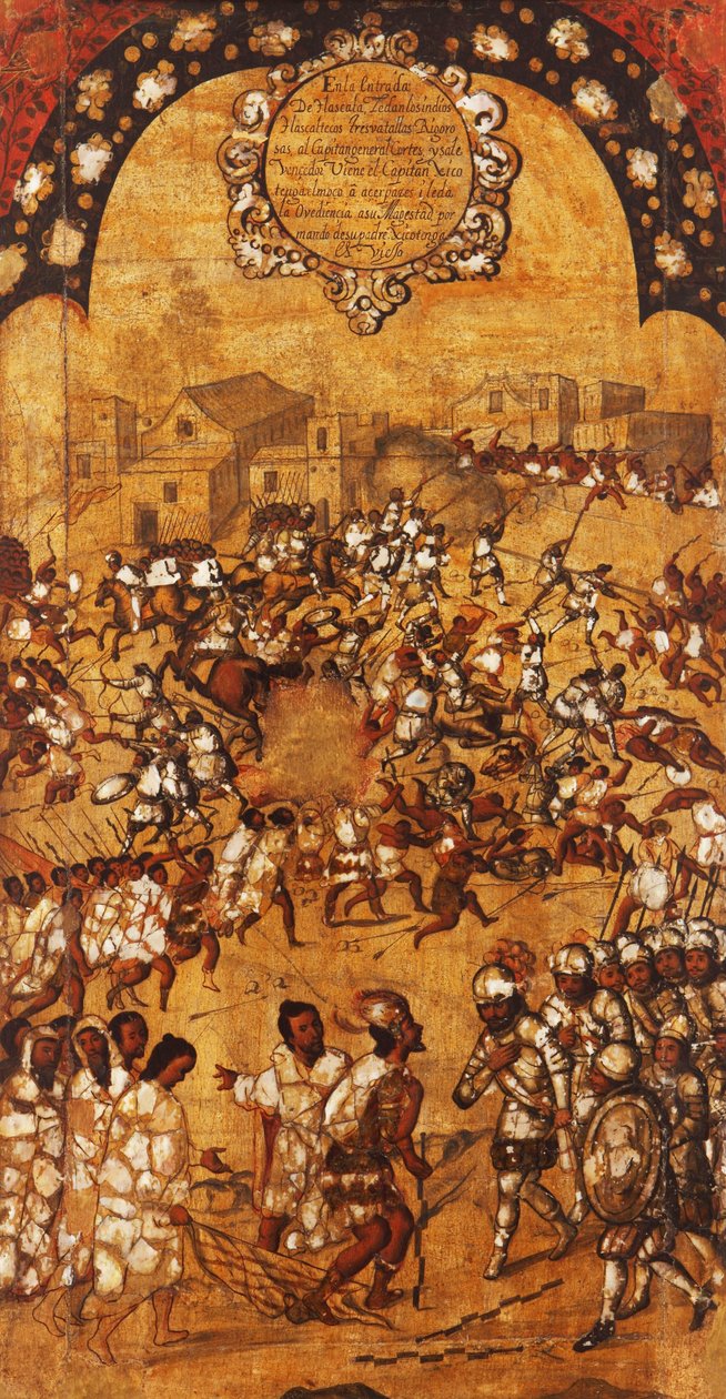 La conquête du Mexique, panneau V, vers 1696-1715 - Miguel Gonzalez