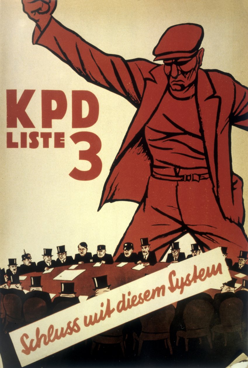 Affiche du parti communiste allemand (KPD) "En finir avec le système" réalisée à une époque de forte concurrence politique 1932 - Mihaly Biro