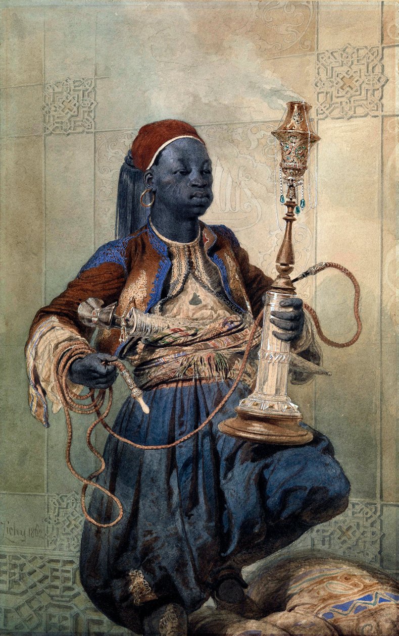 Portrait de nubien à la pipe à eau - Mihaly von Zichy