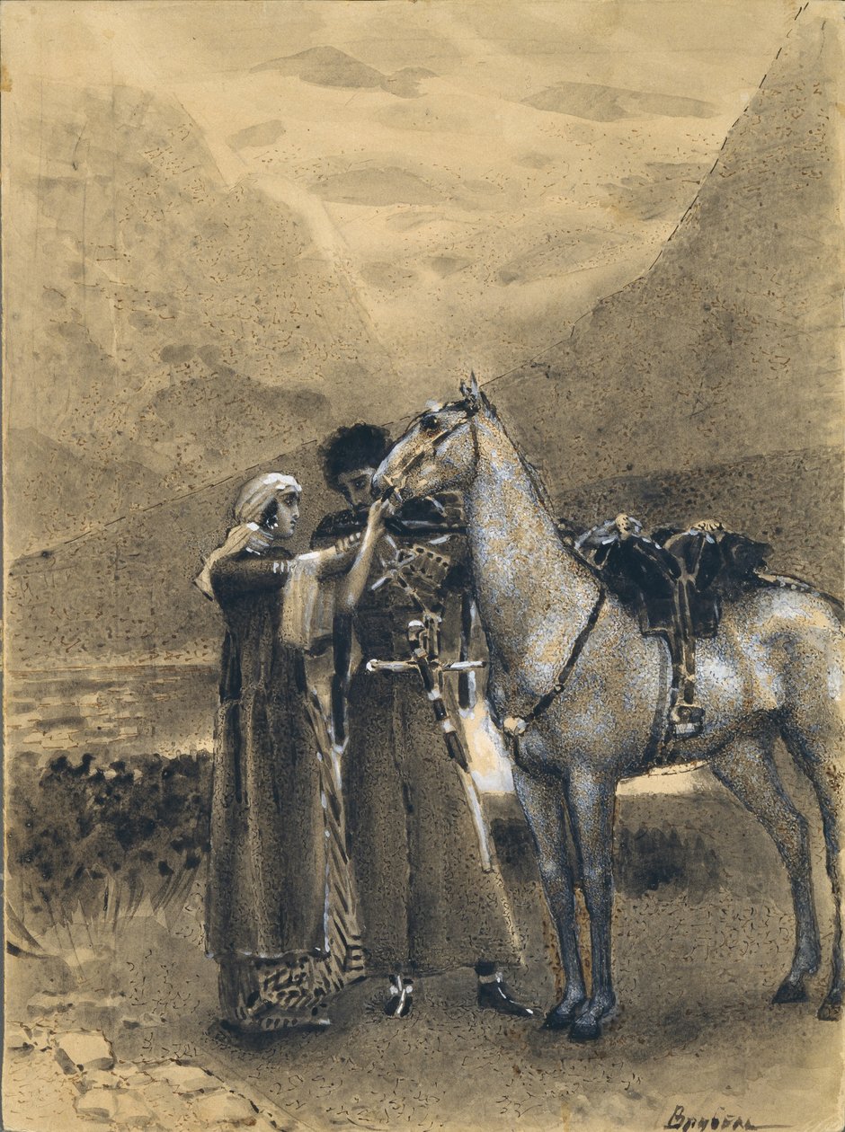 Adieux de Zara avec Ismail. Illustration du poème Ismail Bey de Mikhaïl Lermontov, 1890-1891 - Mikhail Aleksandrovich Vrubel
