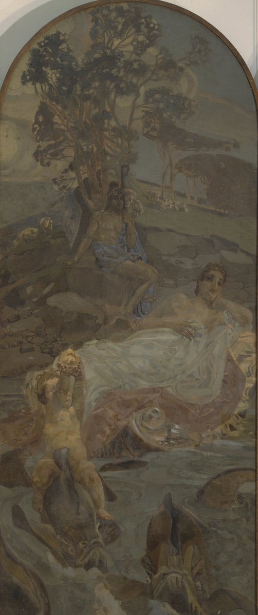 Vénus, Amour et Paris, panneau central du triptyque Le Jugement de Paris - Mikhail Aleksandrovich Vrubel