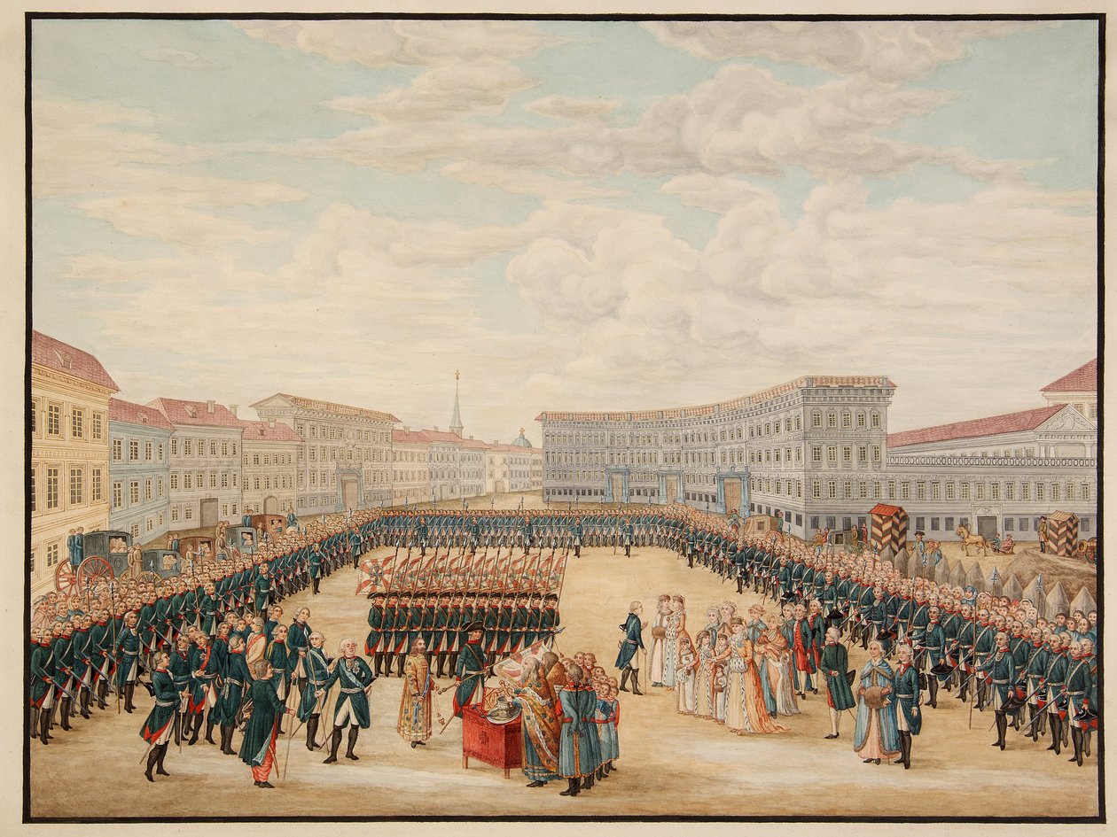 La bénédiction de la bannière du régiment Preobrajensky en décembre 1796 - Mikhail Matveevich Ivanov