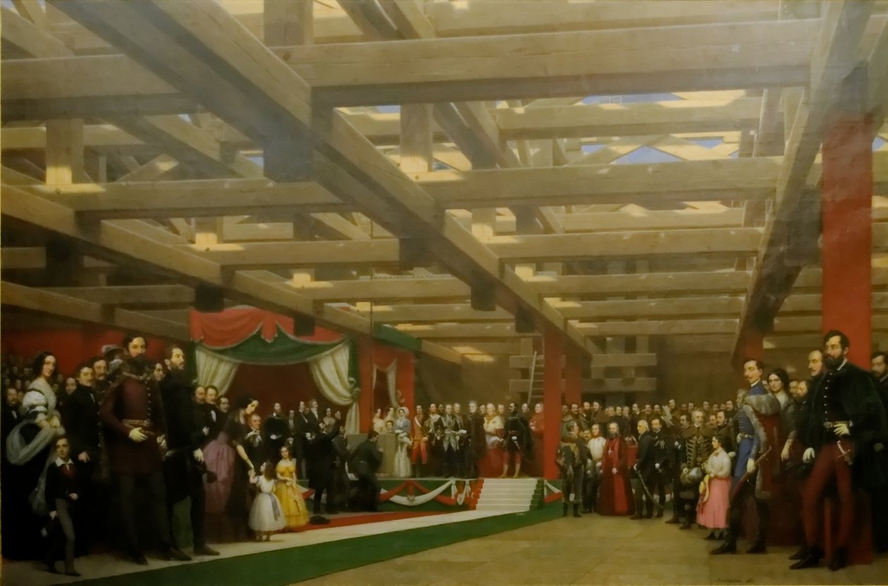 Pose de la première pierre du pont suspendu en 1842 - Miklós Barabás