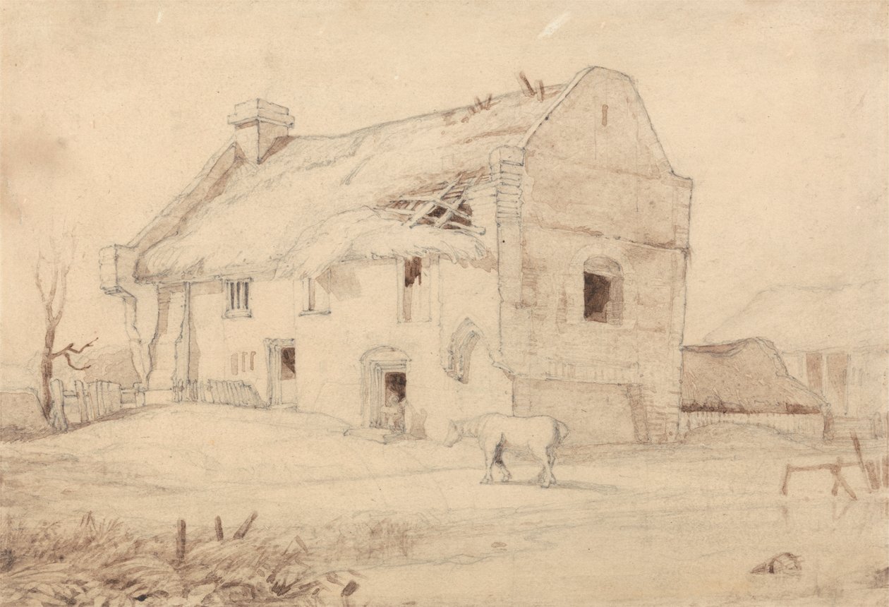 Cottage avec chevaux en pâturage - Miles Edmund Cotman