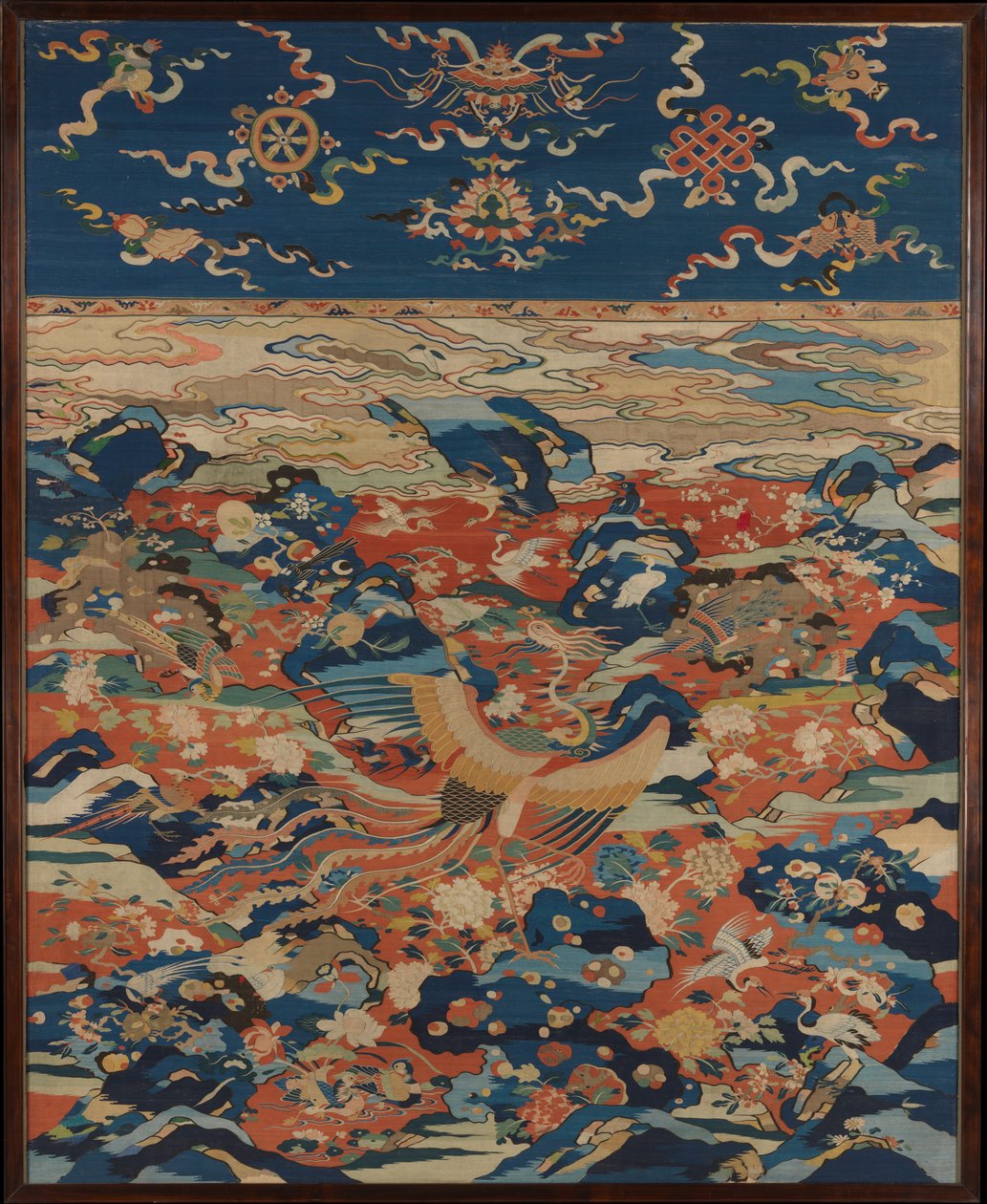 Panneau avec un phénix et des oiseaux dans un jardin de rocaille, vers 1600 - Ming Dynasty Chinese School
