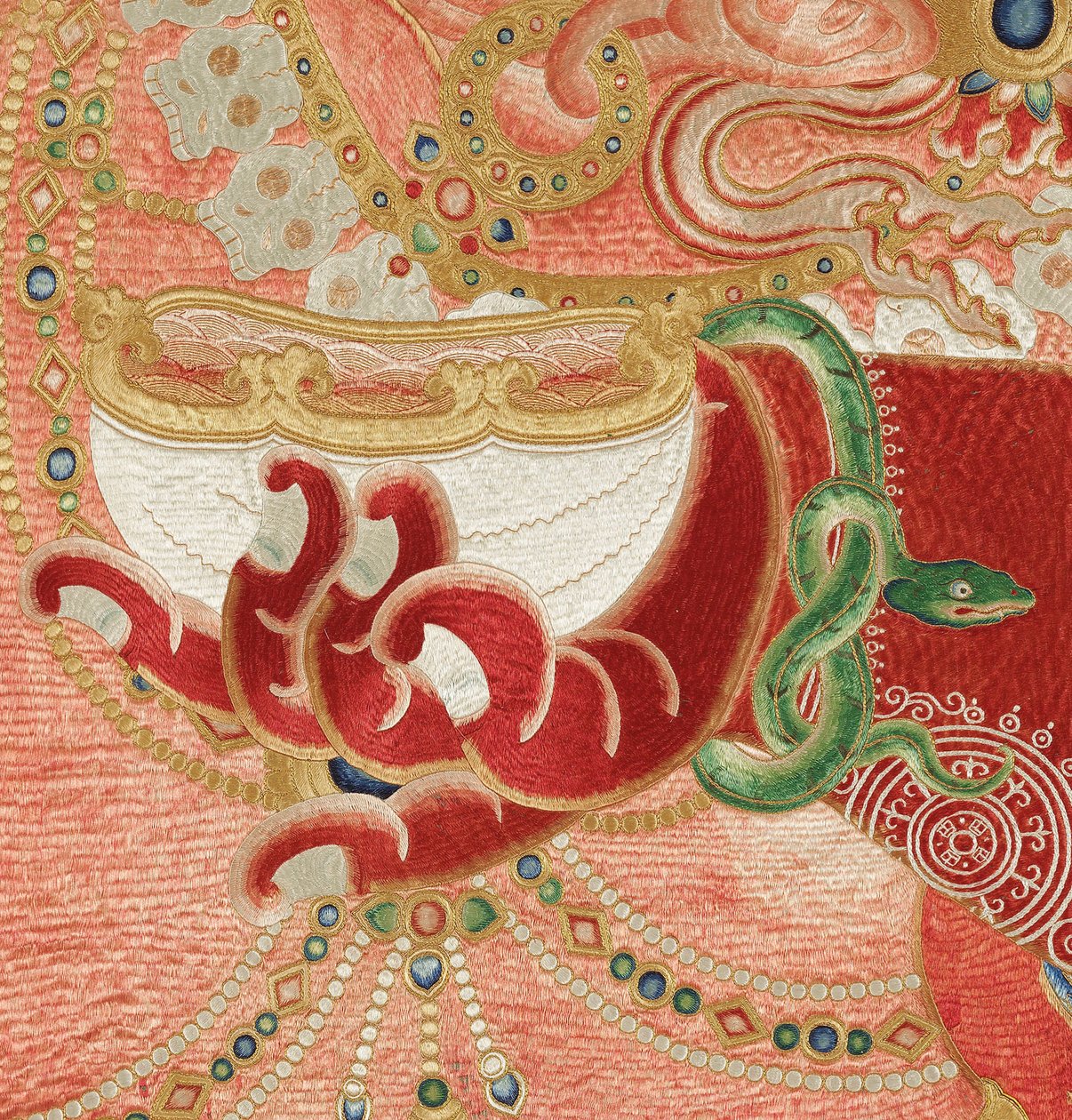 (détail) de Thangka impérial brodé en soie - Ming Dynasty Chinese School