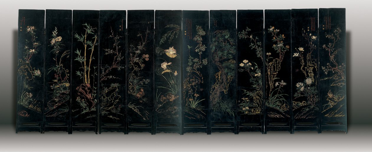 Écran coromandel à douze panneaux, Weiping - Ming Dynasty Chinese School